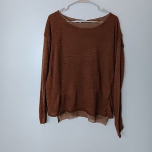 La Fee Maraboutee Sweater Women Size 4 Brown Layered Pullover Raw Hem Wool Blend